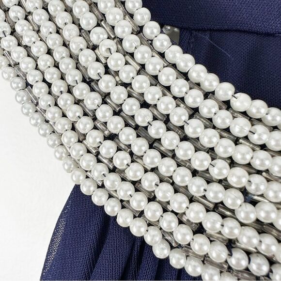 Speechless Junior Halter Style Chiffon Navy Cocktail Dress with Pearl Collar 1 - Picture 8 of 16